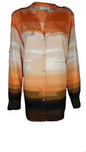 NEW Plus Size 1X Calvin Klein Women's Ombre Prt Tunic Roll Tab Sleeve Blouse $85 - Picture 1 of 15