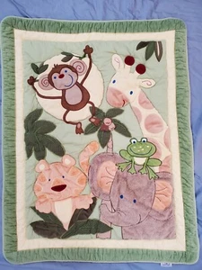 2 Pc Crib Bedding-Jungle Babies Animals Comforter & Dust Ruffle Skirt NoJo - Picture 1 of 11