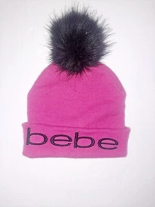 bebe Women's Pom Embroidered Pink Beanie Winter Hat - Picture 1 of 4
