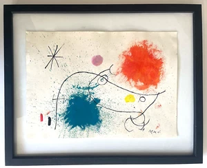 MIRO Joan Abstract Artwork Spain Blue Red Splash Original Signed Painting B79 - Picture 1 of 9