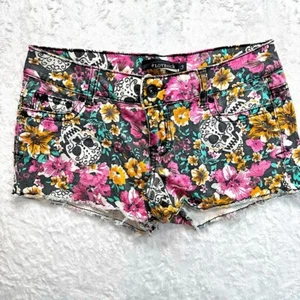 Lovesick Sugar Skull & Floral Whimsigoth Cutoff Frayed Short Shorts Hot Topic - Picture 1 of 7