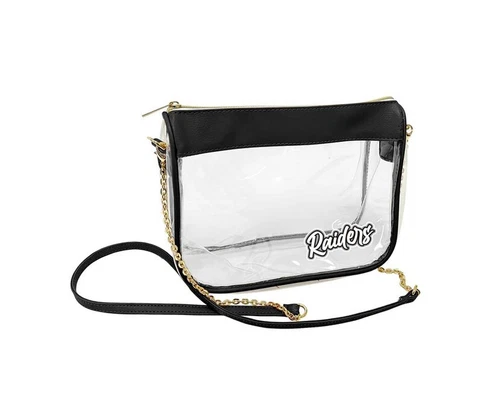Raiders Las Vegas Oakland NFL Clear 10" L Hype Crossbody Stadium Purse Bag Black Cover