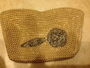 Geldbörse 50er Jahre Vintage weiß Perlen  - Bild 1 von 5