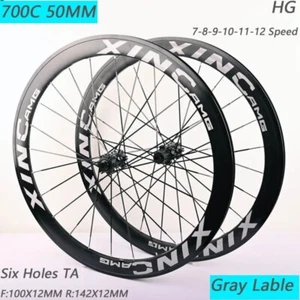 700C 50mm Deep Road Clincher Wheelset 24 Hole Thru Axle Disc Brake Straight Pull - Picture 1 of 13