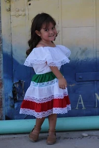 Girls Mexican Dress 3 Colors White/Red/Green - Picture 1 of 3