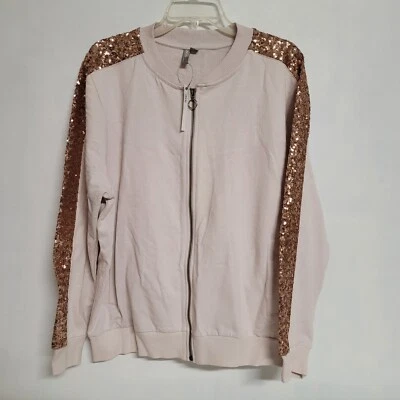 ASOS NWT SIZE 12 BEIGE SEQUINED  LONG SLEEVES FULL ZIPPER WOMEN'S JACKET  - Image 1 of 4