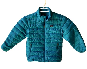 Patagonia Boy's Down Sweater Blue-Green Full-Zip Puffer Coat Jacket ~ S (8) - Picture 1 of 5