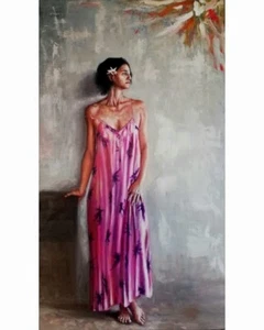 Mario Balsamo title The Pink Dress, original oil painting on canvas - Picture 1 of 1