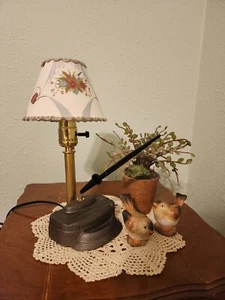 1930's Vintage Cast Metal Desk Lamp with Clip-On Handmade Lamp Shade - Picture 1 of 11