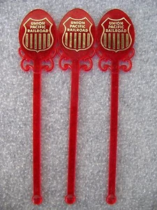 Union Pacific Railroad Red Swizzle Sticks Lot of 3 6" - Picture 1 of 2