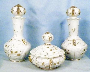 Irice Dresser Set Porcelain 2 Cologne Bottles Power Jar Vintage As Is - Picture 1 of 10