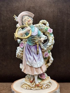 Antigua estatuilla de pastora Capodimonte pintada a mano con cuerno de 10,5" ¡FABULOSA! - Imagen 1 de 24
