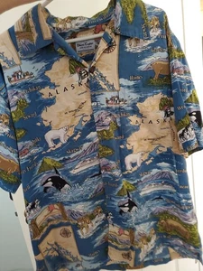 Camicia grande uomo David Carey Originals stampa Alaska hawaiana bottoni casual - Foto 1 di 13