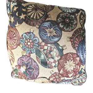 Vintage Christmas Tapestry Pillow 16" Christmas Tree Ornaments Baubles Bulbs - Picture 1 of 2