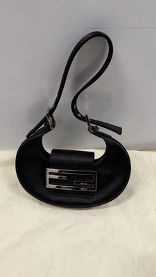 Fendi Mini Cookie Black Satin Hobo Purse Bag Used - Image 1 of 4