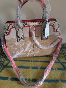 River Island snake print Embossed Embroidery Beige Shoulder handbag. - Picture 1 of 9