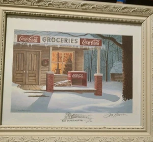 Jim Harrison 1996 Christmas & Coca-Cola In Snow Framed Print Signed & Re-marked  - Picture 1 of 9