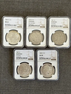 Lot-5 NGC Morgan Sil Doll’s -1884CC MS62, 1884O AU58 & Details-1892O, 1901, 1890 - Image 1 of 2