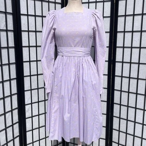 LAURA ASHLEY Vintage 80s Periwinkle Cotton Prairie English Rose Floral Dress - Picture 1 of 20