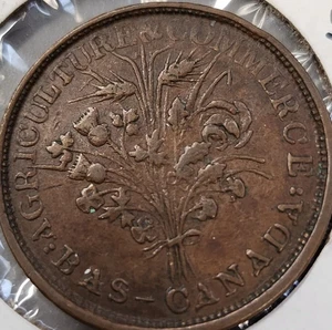 1838 Colonial Canada 1/2 penny Un Sou token LC-31b1 BR-693 5 shamrocks - Bild 1 von 4