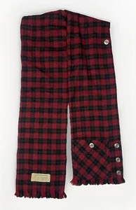 Vintage Plaid Scardigan by Cisco Burgundy Red Buttoned 100% Wool Scarf Pockets - Picture 1 of 4