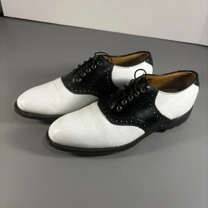 Zapatos de golf Johnston Murphy 8.5 D Saddle impermeables Oxford negros blancos clavos suaves - Imagen 1 de 15