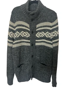 American Eagle Herren XL Wollmischung Azteken Fair Isle grau Strickjacke Pullover schwer - Bild 1 von 6