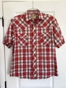 Wrangler Short Sleeve Pearl Snap Men's Large Red Plaid Shirt Cowboy Western - Picture 1 of 9