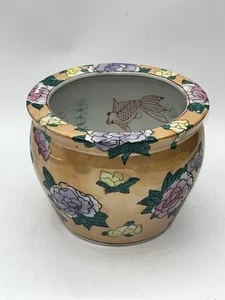 Fioriera vintage anni 80 chinoiserie lucentezza giallo arancio floreale 4,5 x 5-3/4" - Foto 1 di 7