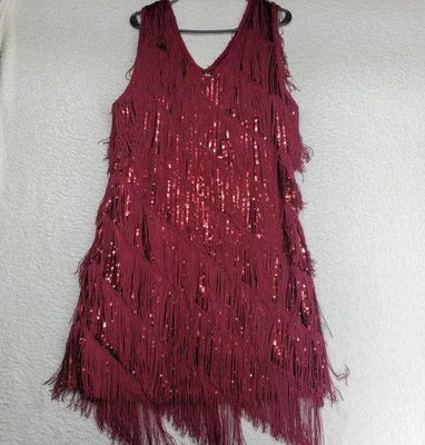 Women's 1920s Flapper Dress XL Sequin Fringed Gatsby Bodycon Mini Art Deco - Image 1 of 4