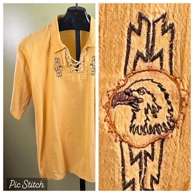 Vintage 1950's Yellow Western Pullover Shirt  sz XL Embroidered Eagles - Image 1 of 4