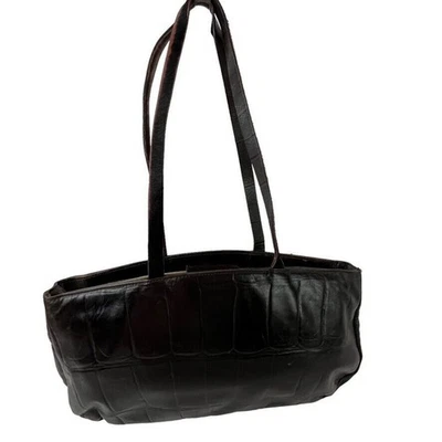 Bolso de Hombro Falor Le Borse Italiano Marrón Estampado de Cocodrilo Cuero Doble Asa Foto 1 de 4