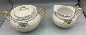 Meito China Cream And Sugar Light Blue Yellow Floral W/Dollies - Picture 1 of 10