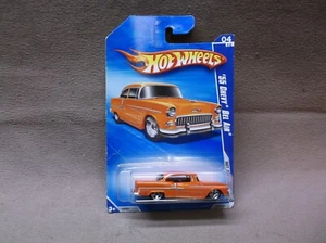 HOT WHEELS 2010 #162 ORANGE 1955 CHEVROLET 55 CHEVY BEL AIR AUCTION HOTROD RACE - Picture 1 of 3
