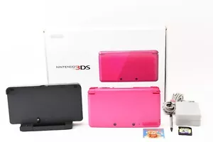 Nintendo 3DS Console Gloss Pink w/Box Manual AC Adapter SD Card Tested Japan JP - Picture 1 of 24