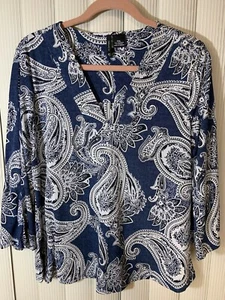 New Direction Damen Top Gr. Petite XL, blau/weiß, Glockenschlitzärmel - Bild 1 von 8