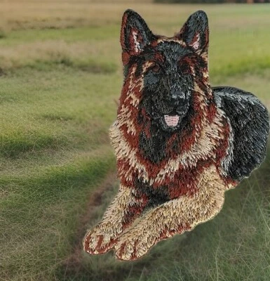 German Shepherd Dog Patch Embroidered Cut out Iron on Sew on Laying Prone - Image 1 of 2