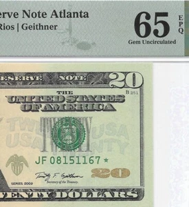 2009 $20 ATLANTA * STAR * ⭐️ FRN PMG GEM Uncirculated 65 EPQ Banknote. 1st of 2 - Picture 1 of 3
