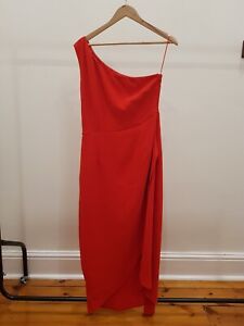 Tussah Red One Shoulder Midi Dress - Size 16 (More a Size 14)