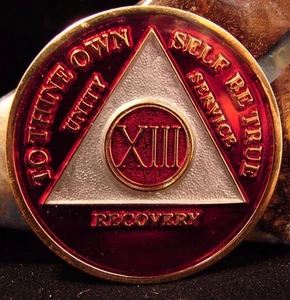 Burgundy & Pearl Tri Plate Alcoholics Anonymous 8 Year Medallion Coin Token Chip - Picture 1 of 6
