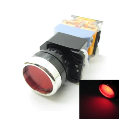 Round Red Push Button Switch Latching 24V LED Light 22mm 1 NO 1 NC 380V 10A  - Image 1 of 4