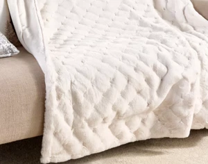 Hotel du Cobb Quilted Faux Fur Throw by Dennis Basso, Winter White H478309 - Picture 1 of 6