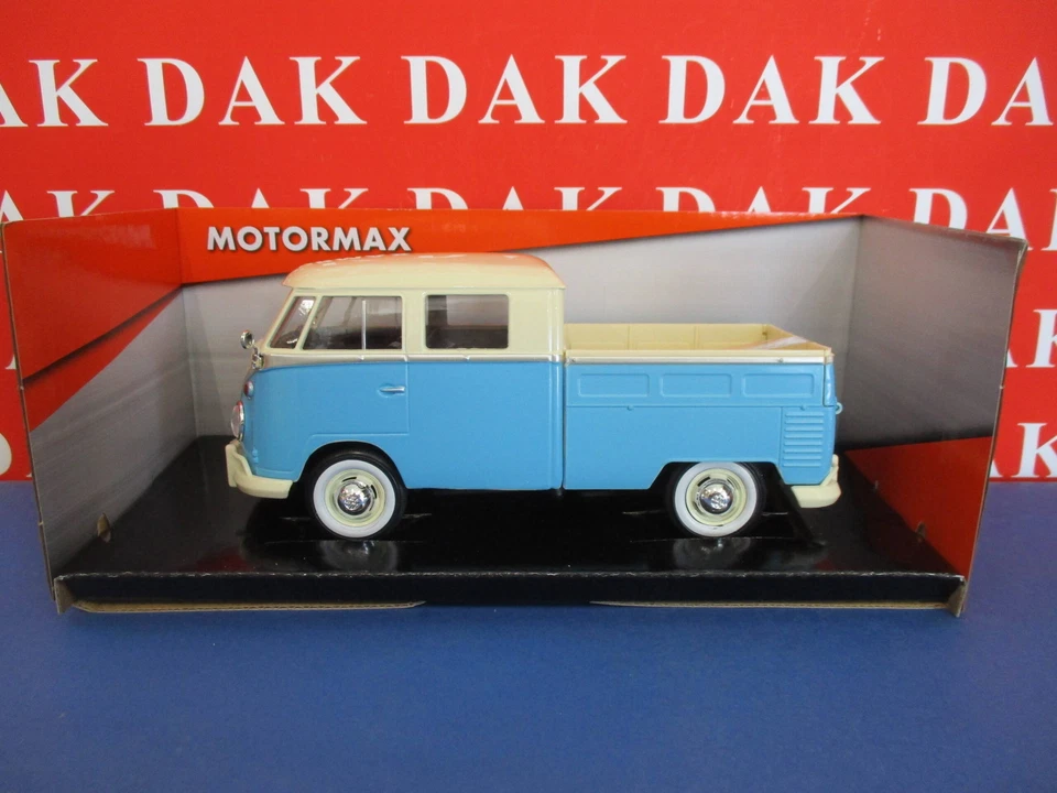 Die cast 1/24 Modellino Furgone Volkswagen T1 Double Cab Pick Up crema azzurro - Immagine 1 di 4