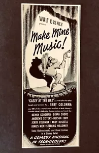 Pubblicità Disney Make Music Movie Casey at Bat Baseball 1946 stampa vintage annuncio - Foto 1 di 2