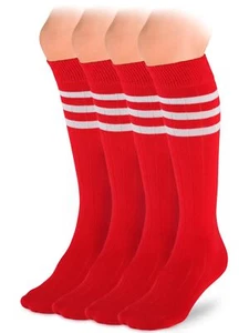 4 Pairs Cotton Knee High Socks with Stripes Girl Boy School Uniform 5-14 Yrs - Picture 1 of 7