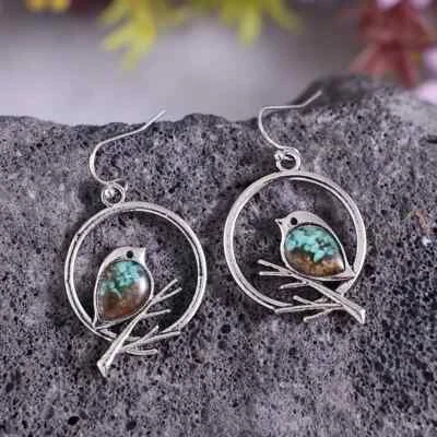 Cute Bird Twig Design With Synthetic Gems Decor Dangle Earrings Elegant Bohemian - Image 1 of 4