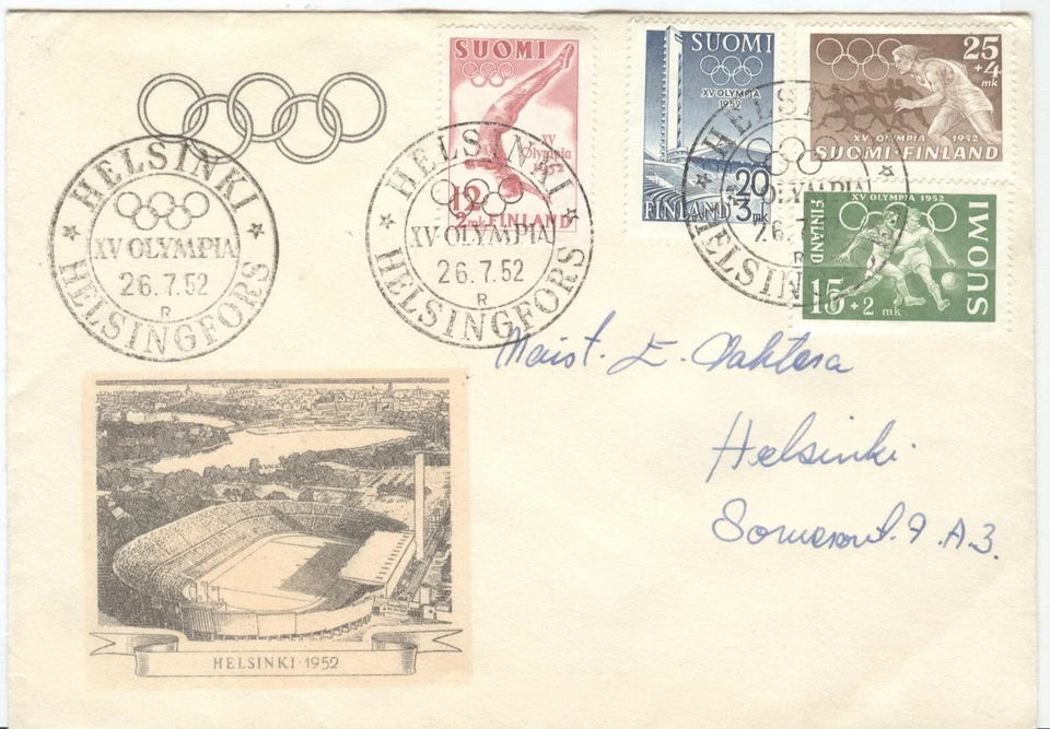 Finland Olympic Games Helsinki 1952 Olympic cover with set with Olympic cancel - Image 1 of 1