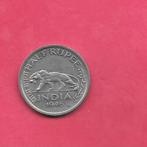 BRITISH INDIA KM553 1946 B UNC-MNINT UNCIRCULATED OLD ANTIQUE 1/2 RUPEE COIN - Picture 1 of 1