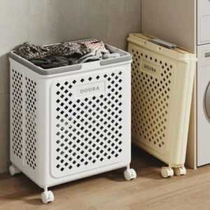 Collapsible Laundry Basket with Wheels Foldable Dirty Clothes Storage Hamper USA - Picture 1 of 13