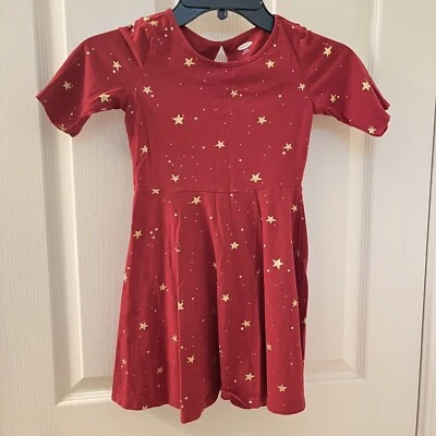 Old Navy Magenta Gold Stars Skater Dress 3/4 Sleeve Girls Size XS 5 - Image 1 of 4